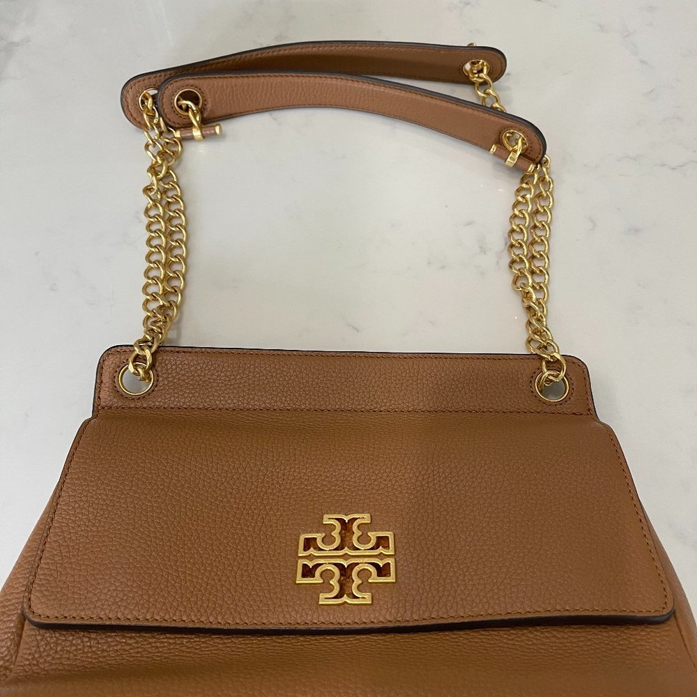 Tory Burch Britten Medium Pebbled Leather Flap Chain Shoulder Bag